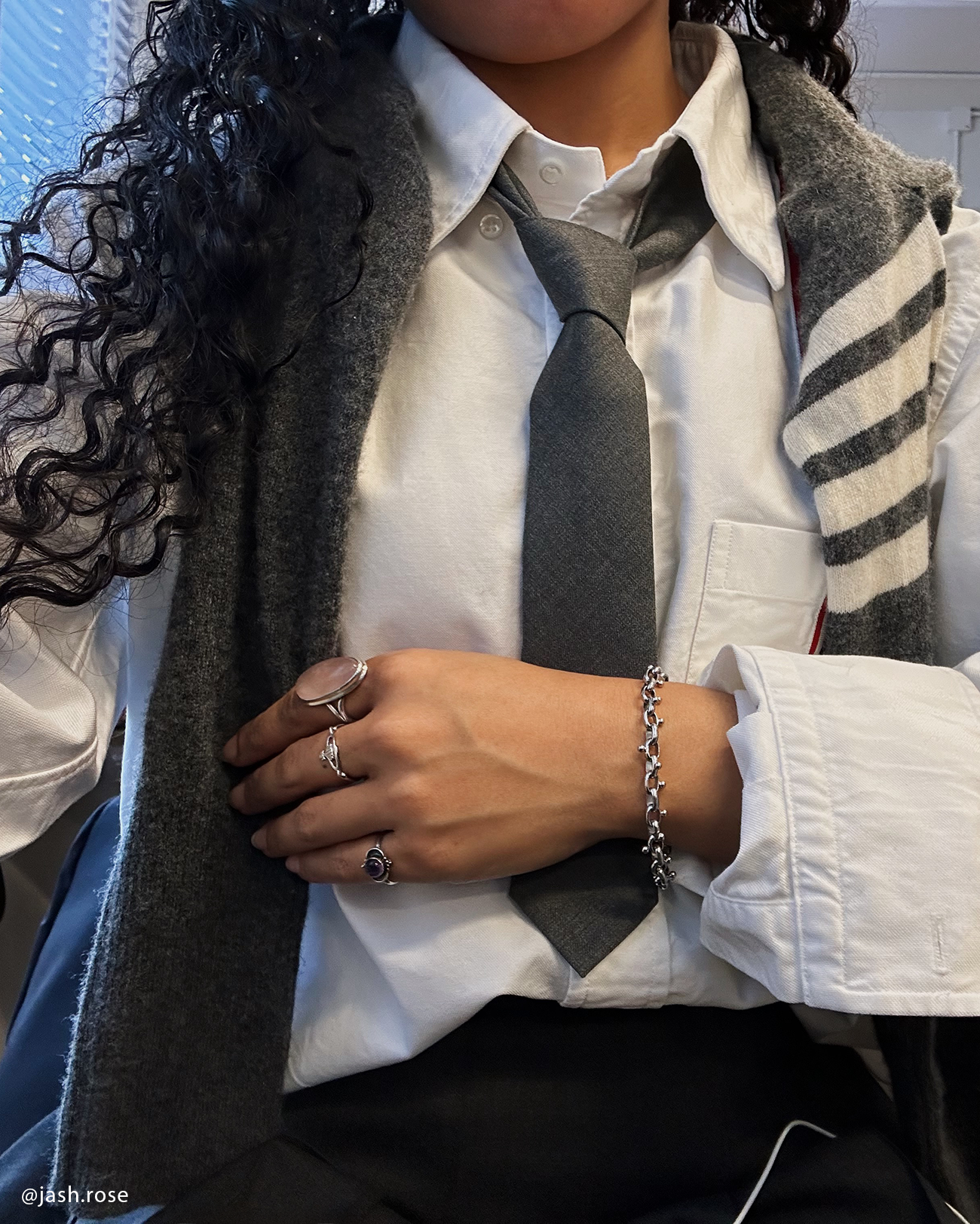 Model wearing POEMIC Apéritif Bracelet. PVD Rhodium Plated, saltwater safe, designed to never be taken off.